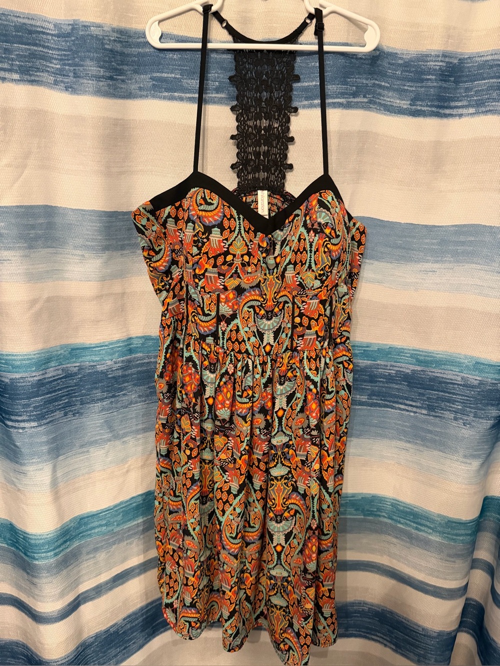 Multicolor Paisley One-Piece Dress with Black Trim